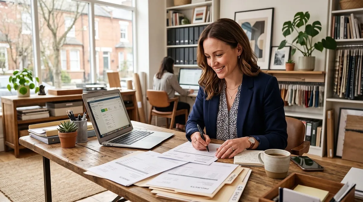 Classement de documents comptables et factures sur un bureau